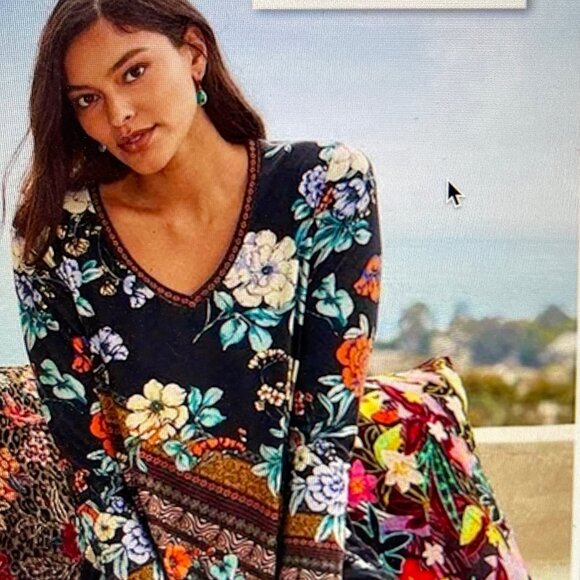 JOHNNY WAS Golden Spring Floral Print Long Sleeve Tee: NWOT! MEDIUM; P2P is 21" - Picture 3 of 10